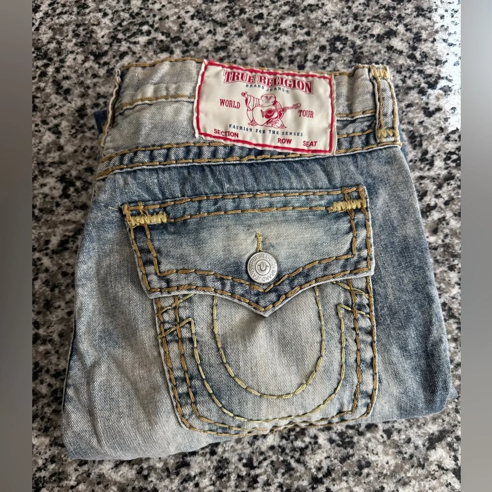 True Religion Men’s Light Blue Washed Denim Jeans